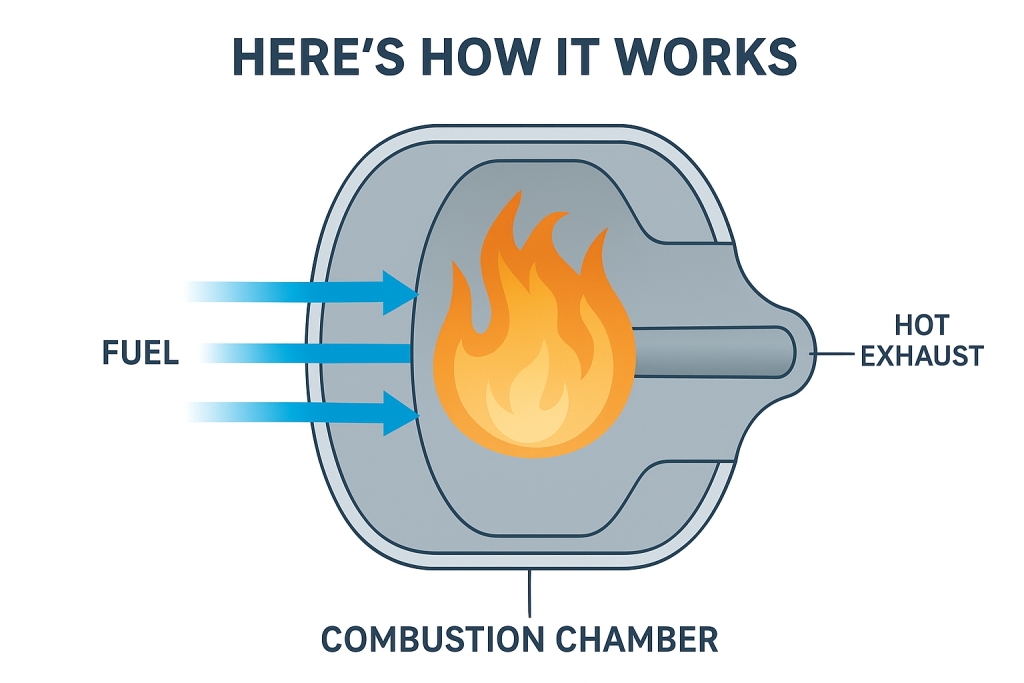 Cutaway illustration of a small turbine jet engine showing the compressor, combustor, turbine, fuel system, and ECU.