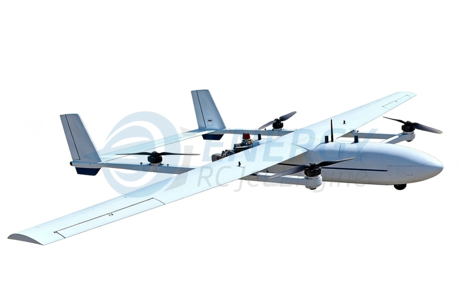 Hybrid VTOL fixed-wing helicopter drone for long-endurance aerial surveying, agriculture, and industrial inspection, manufactured by Energy-RCJetEngine.
