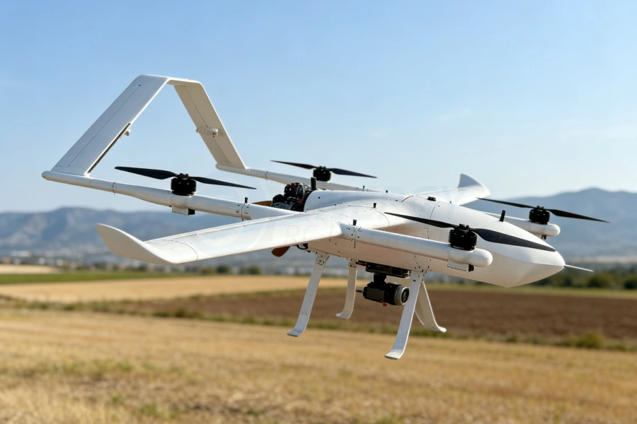 SkyFrontier fixed-wing VTOL long-range industrial UAV for mapping, inspection, and multi-sector aerial missions.