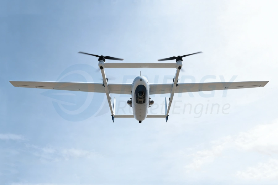 VTOL drone with helicopter-style vertical lift and fixed-wing cruise for long-range surveying, mapping, and surveillance, manufactured by Energy-RCJetEngine.