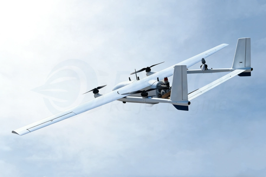 Vertical takeoff fixed-wing VTOL drone for long-range mapping, patrol, and industrial applications, manufactured by Energy-RCJetEngine.