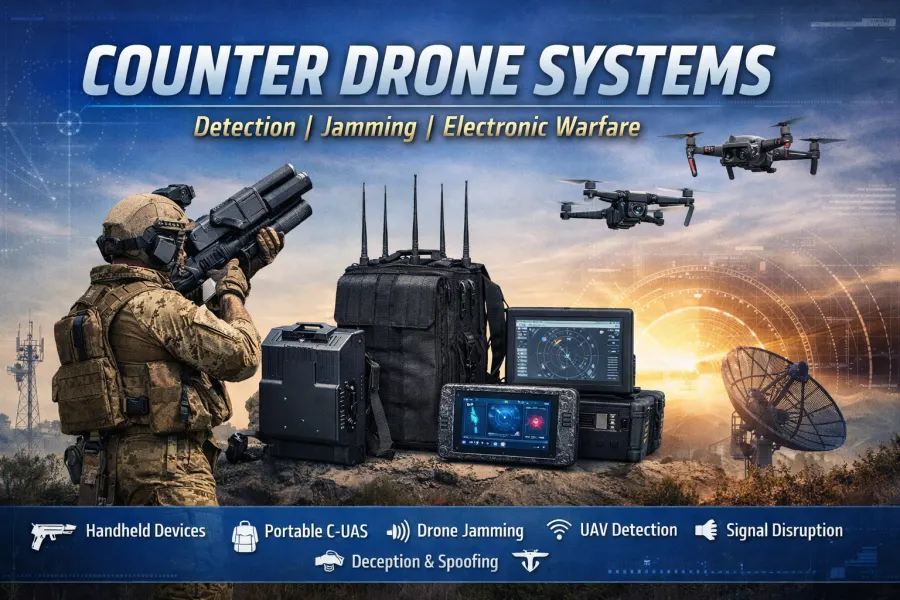 Advanced counter-UAV detection, drone jamming and electronic countermeasure systems including handheld and portable counter-drone devices