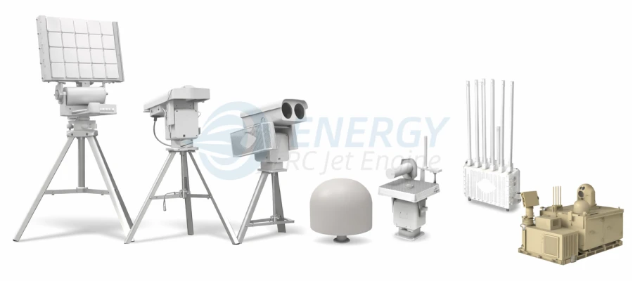 Professional Fixed Drone Defense System with multi-layer soft-kill and hard-kill counter-UAV technologies for critical civil infrastructure, fully customizable and available for global B2B wholesale by Energy RCJetEngine.